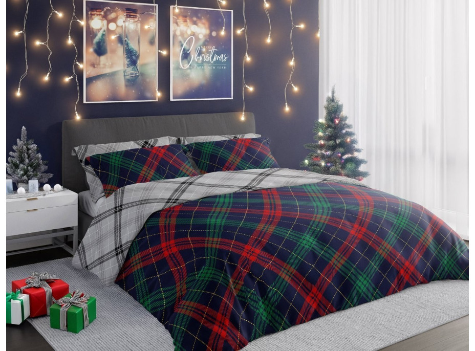 Bavlnené obliečky SCANDIC Káro - tmavo modré / šedé - 220x200 cm