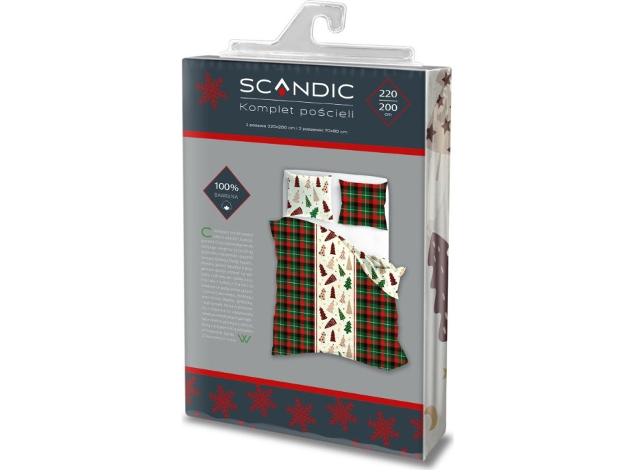 Bavlnené obliečky SCANDIC Stromčeky - zelené/červené/biele - 220x200 cm