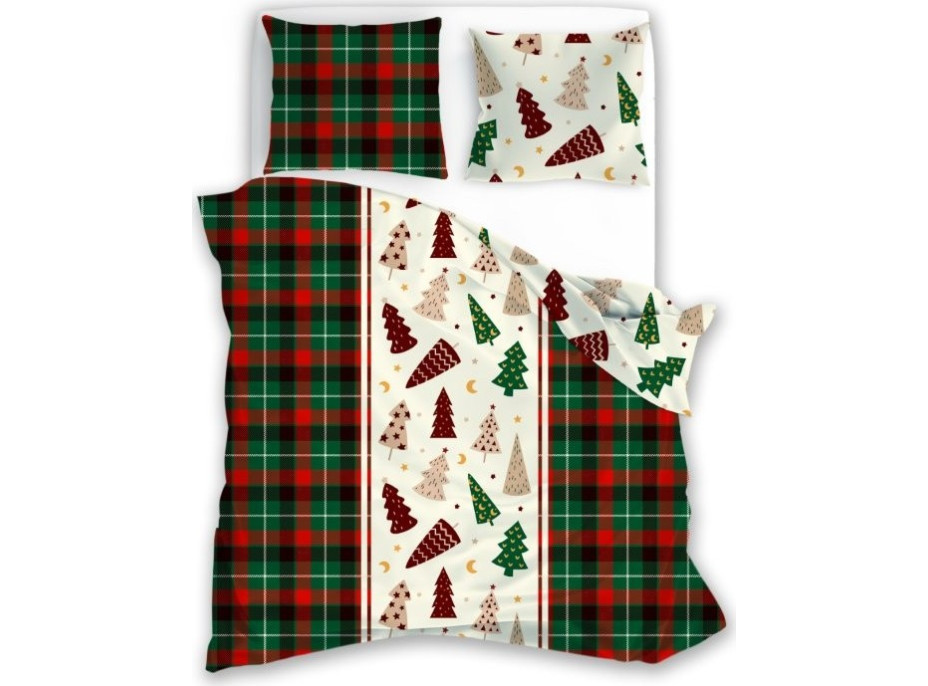 Bavlnené obliečky SCANDIC Stromčeky - zelené/červené/biele - 220x200 cm