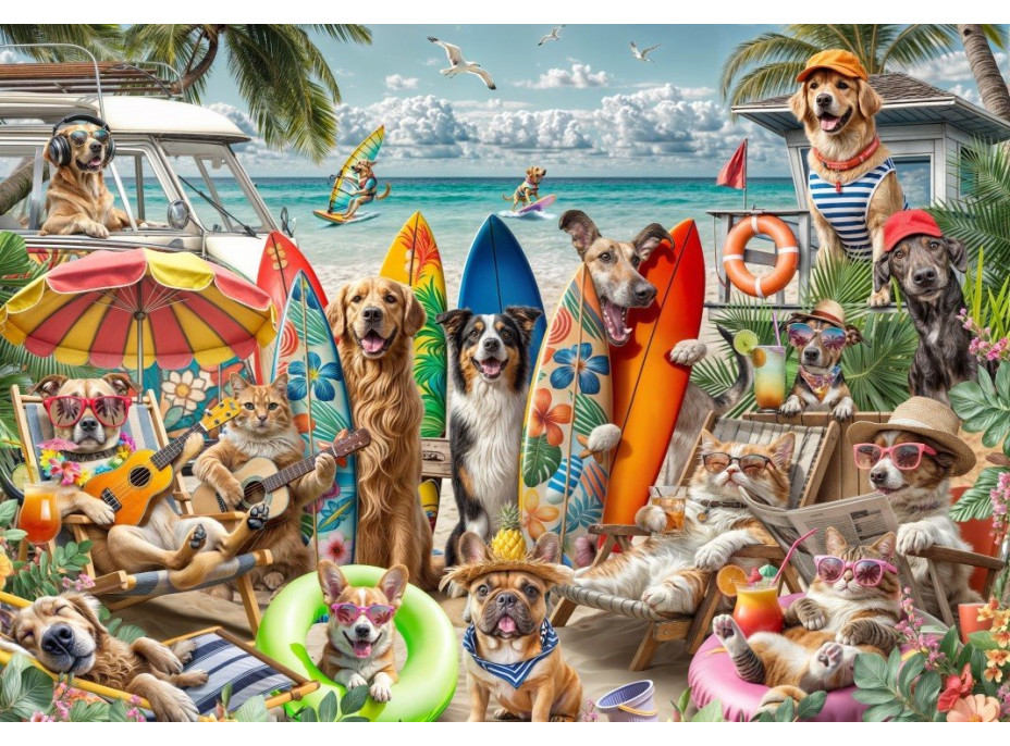 BLUEBIRD Puzzle Psy a mačky na pláži 1000 dielikov