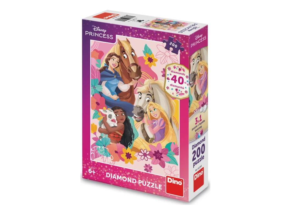 DINO Puzzle s drahokamami Princezné so zvieratkami 200 dielikov