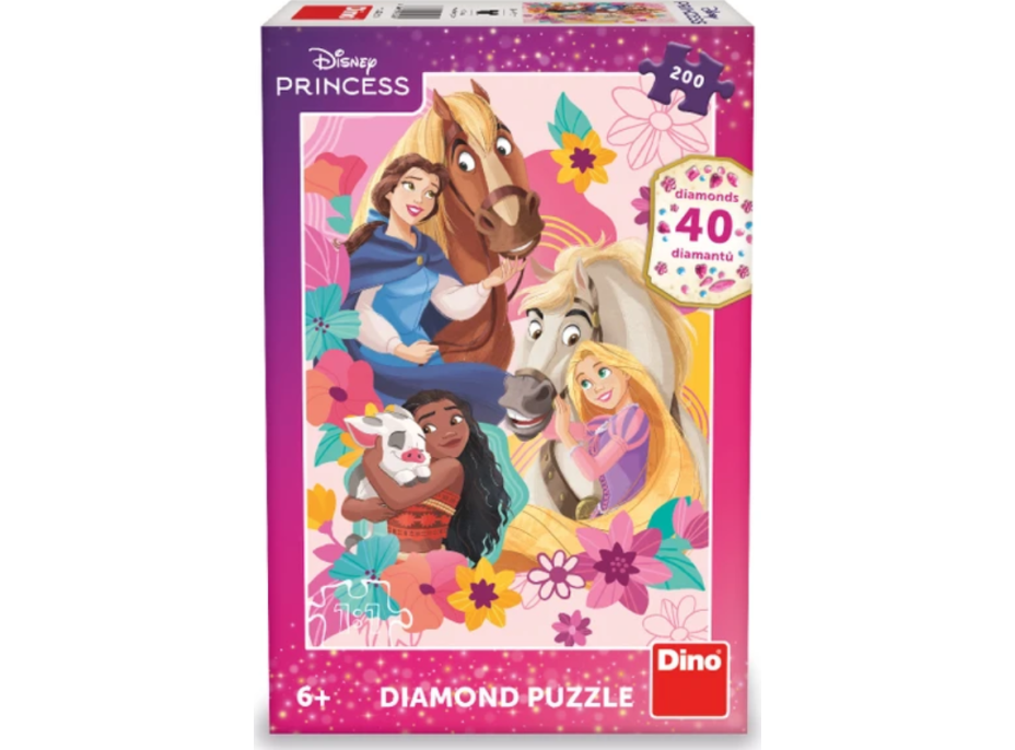 DINO Puzzle s drahokamami Princezné so zvieratkami 200 dielikov