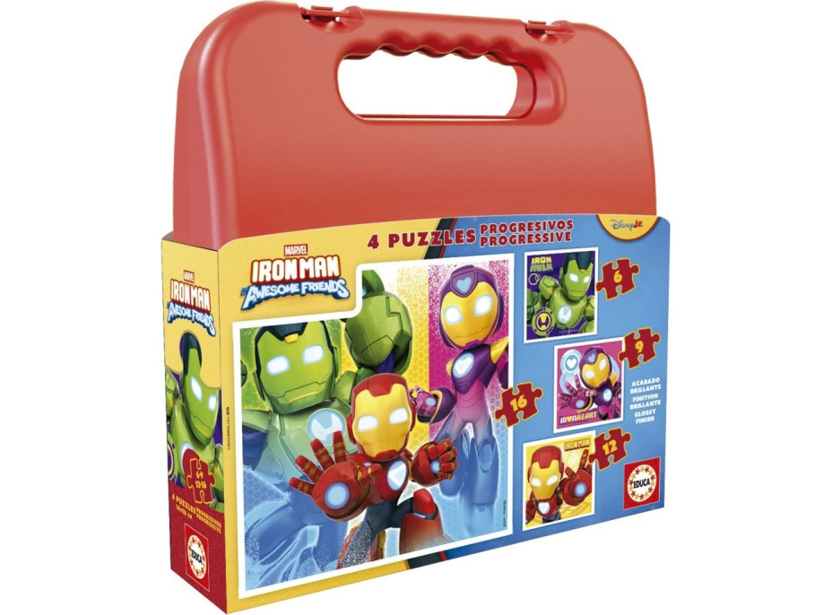 EDUCA Puzzle v kufríku Iron Man 4v1 (6,9,12,16 dielikov)