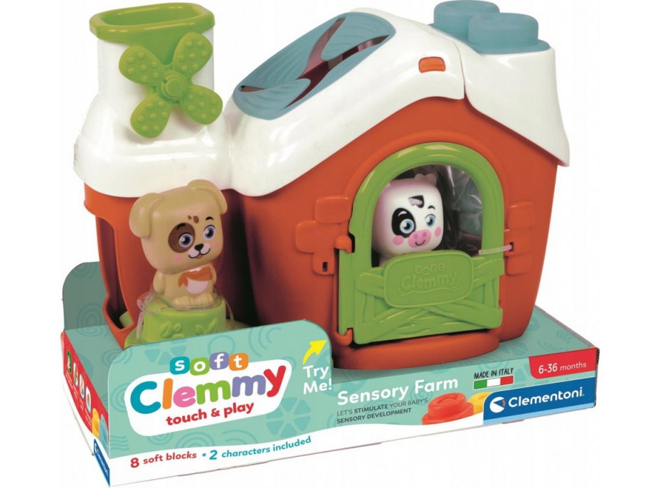 CLEMENTONI Soft Clemmy Vkladacia senzorická farma s 8 kockami