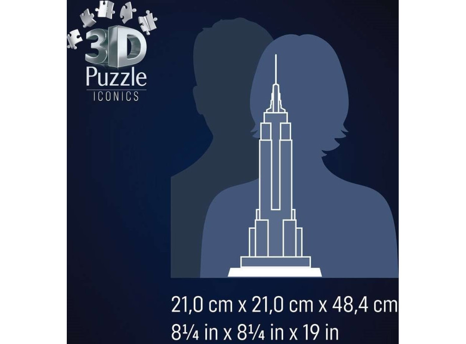 RAVENSBURGER Svietiace 3D puzzle Iconics: Empire State Building (Nočná edícia) 216 dielikov