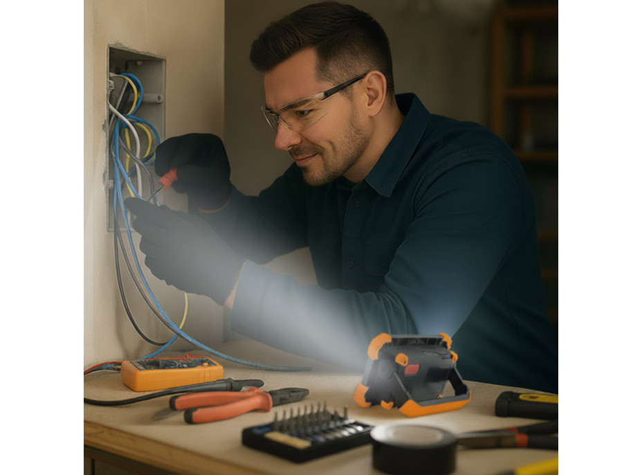 Solight LED reflektor 10W, prenosný, nabíjací, 1000lm, oranžovo-čierny