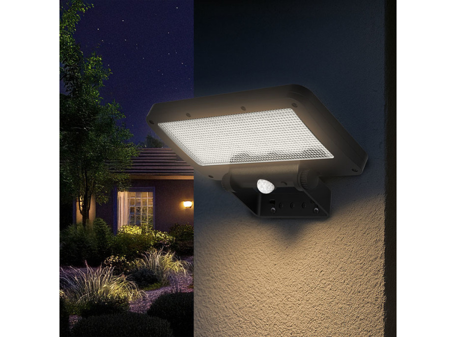 Solight LED solárne osvetlenie so senzorom, 5W, 500lm, 4000K, Li-Ion, čierna