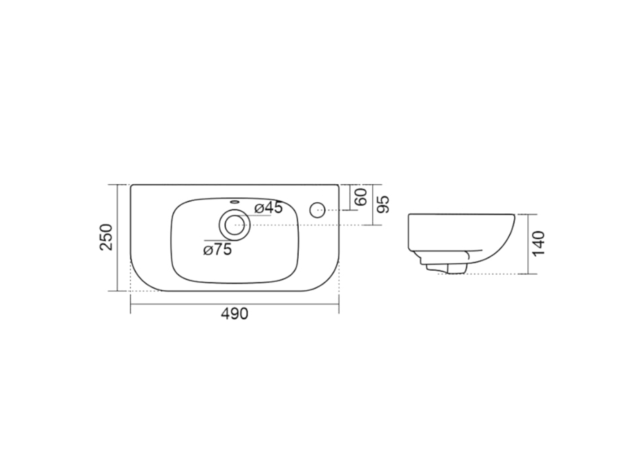 Aqualine KIA keramické umývadlo 49x25cm, biela NP405