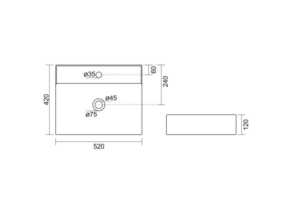Aqualine CALLIS keramické umývadlo na dosku 52x42cm, biela NP372