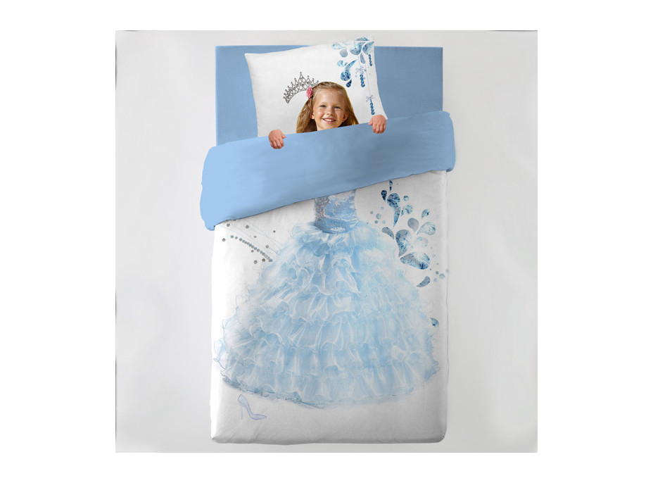 Posteľné obliečky z bavlneného saténu MALÁ PRINCEZNA - svetlo modré / biele - 160x200 cm