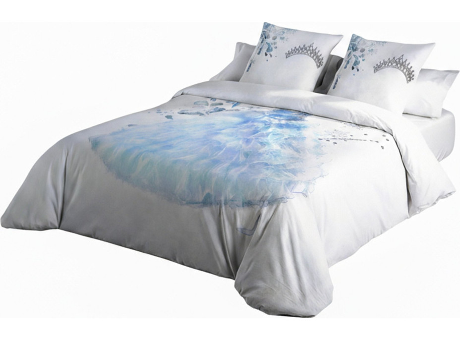 Posteľné obliečky z bavlneného saténu MALÁ PRINCEZNA - svetlo modré / biele - 160x200 cm