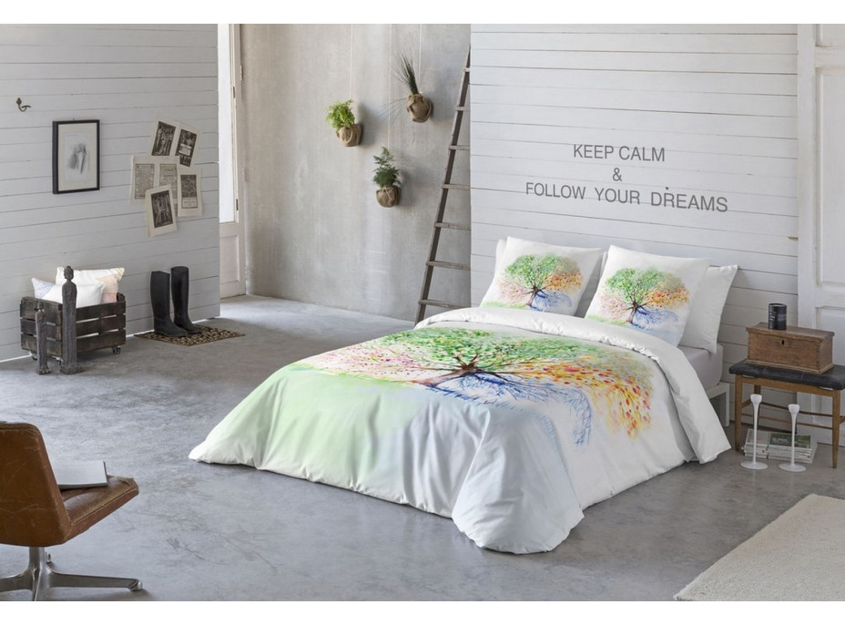 Posteľné obliečky z bavlneného saténu MAGIC TREE - biele - 160x200 cm