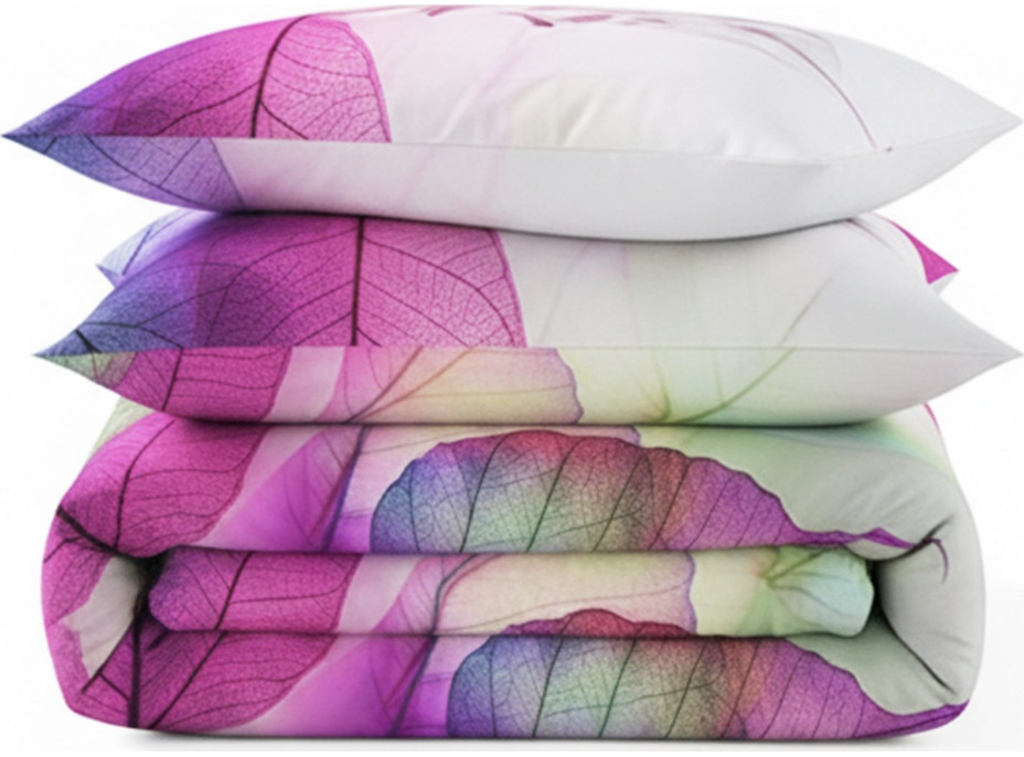 Posteľné obliečky z bavlneného saténu FAREBNÉ LISTY - šedé / biele - 160x200 cm