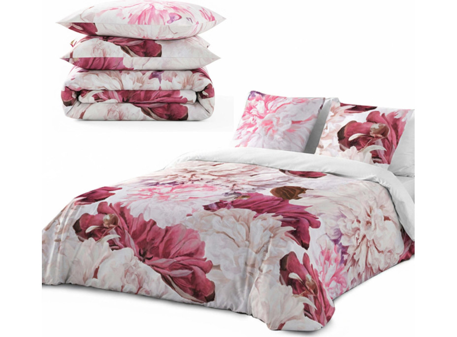 Posteľné obliečky z bavlneného saténu INTENSE FLOWER - ružové / biele - 160x200 cm