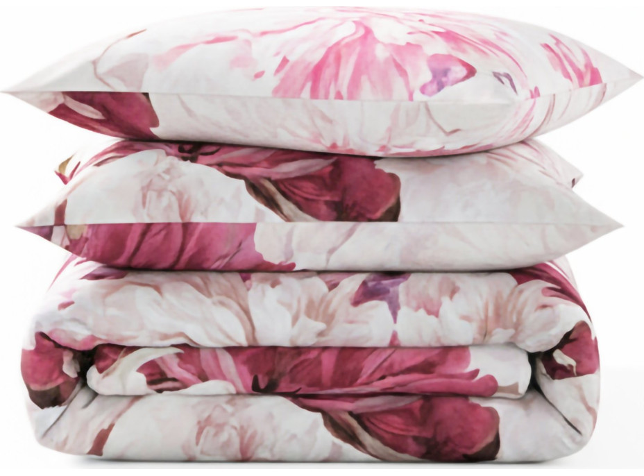 Posteľné obliečky z bavlneného saténu INTENSE FLOWER - ružové / biele - 160x200 cm