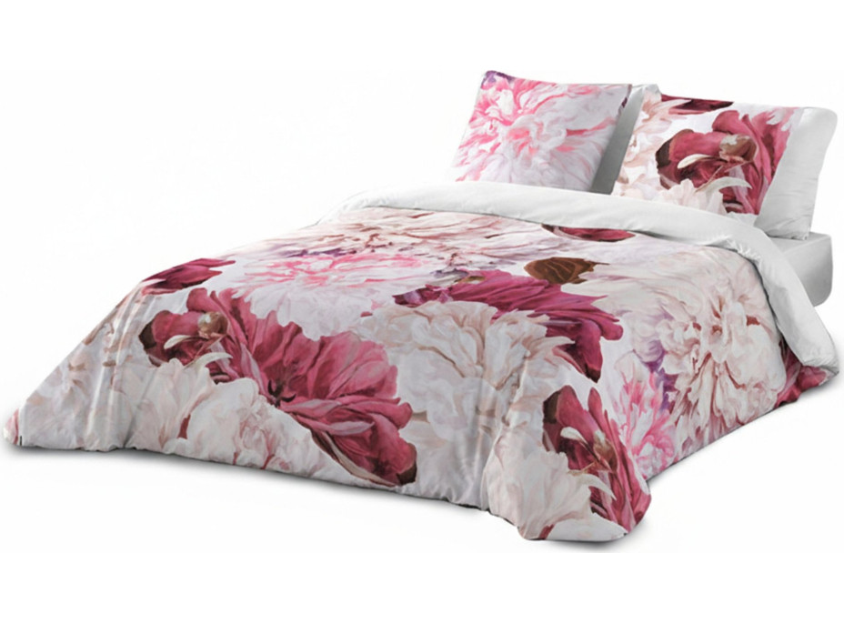 Posteľné obliečky z bavlneného saténu INTENSE FLOWER - ružové / biele - 160x200 cm