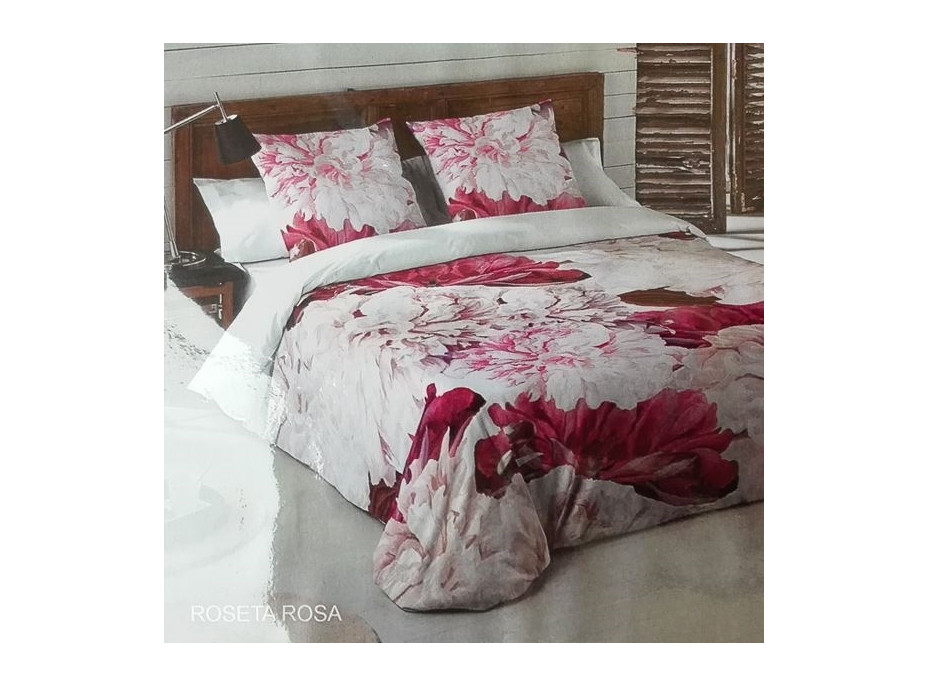 Posteľné obliečky z bavlneného saténu INTENSE FLOWER - ružové / biele - 160x200 cm