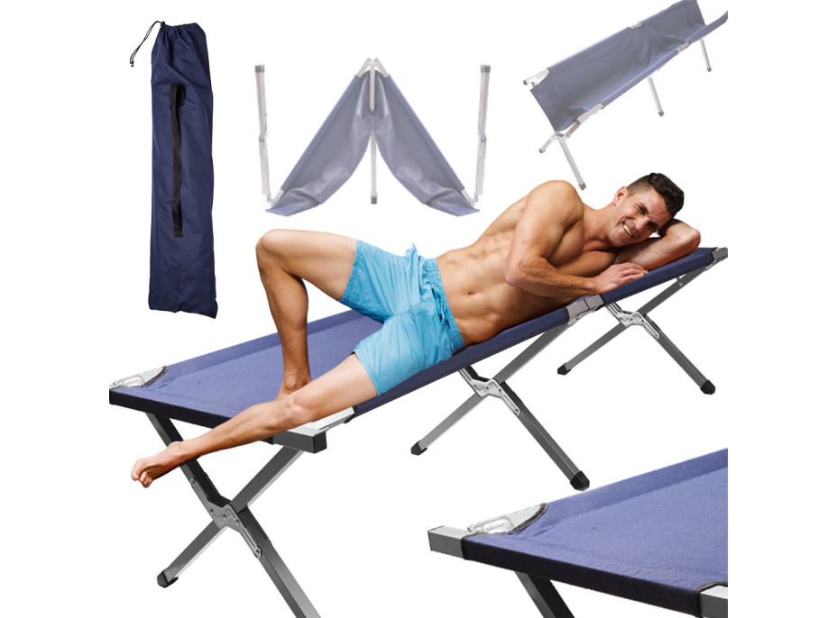 Skladacia turistická posteľ LUARO XXL - 150 kg - modrá