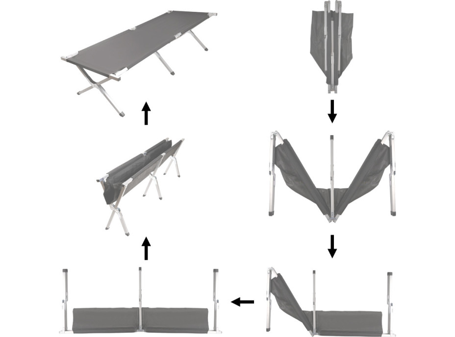 Skladacia turistická posteľ LUARO XXL - 150 kg - čierna