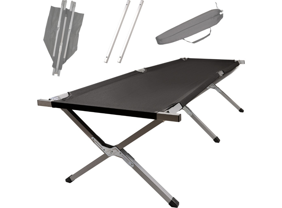 Skladacia turistická posteľ LUARO XXL - 150 kg - čierna