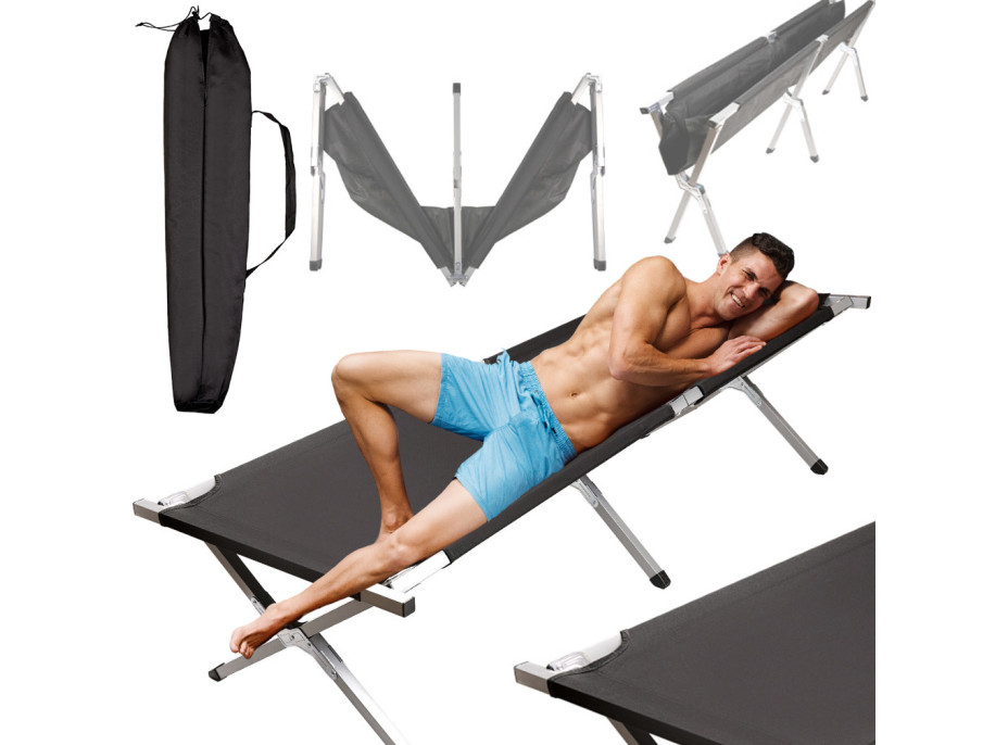 Skladacia turistická posteľ LUARO XXL - 150 kg - čierna