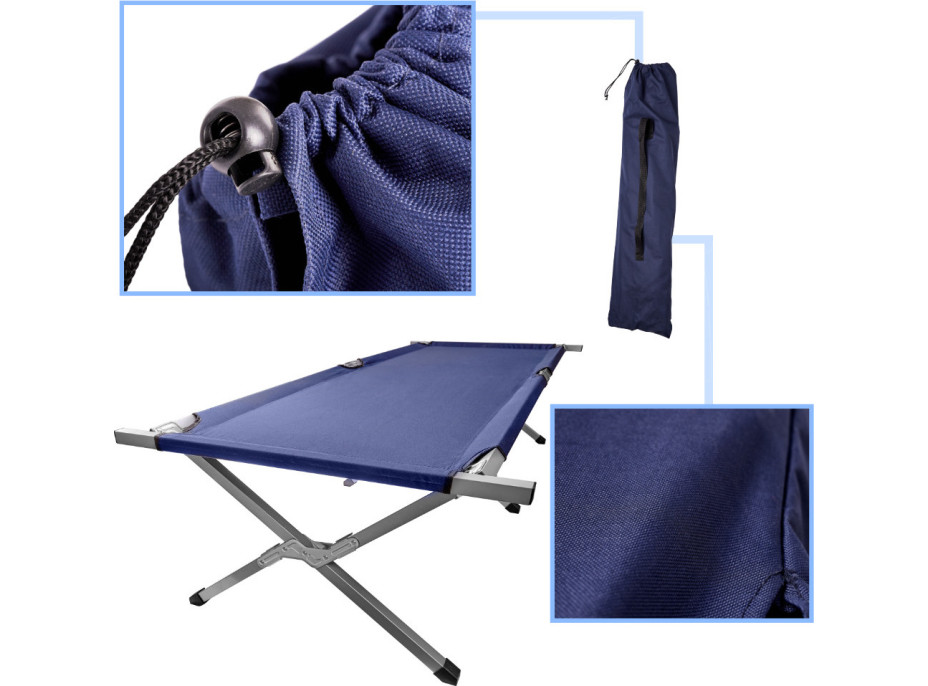 Skladacia turistická posteľ LUARO XXL - 150 kg - modrá