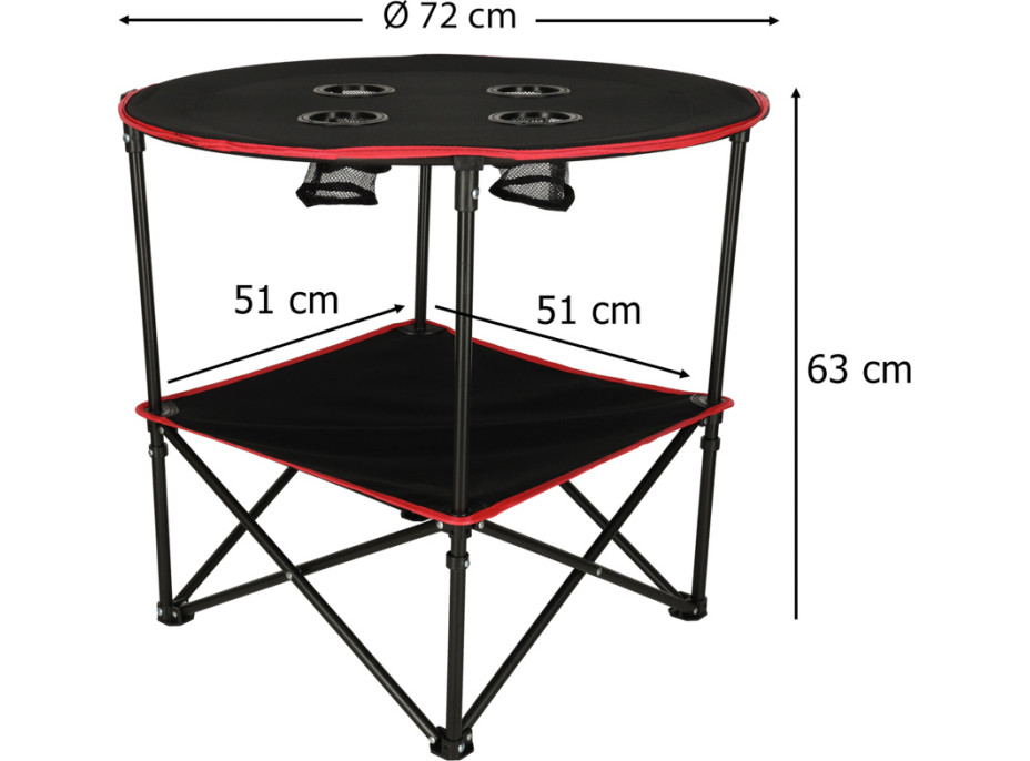 Cestovný skladací stolík 72 cm s krytom - čierny