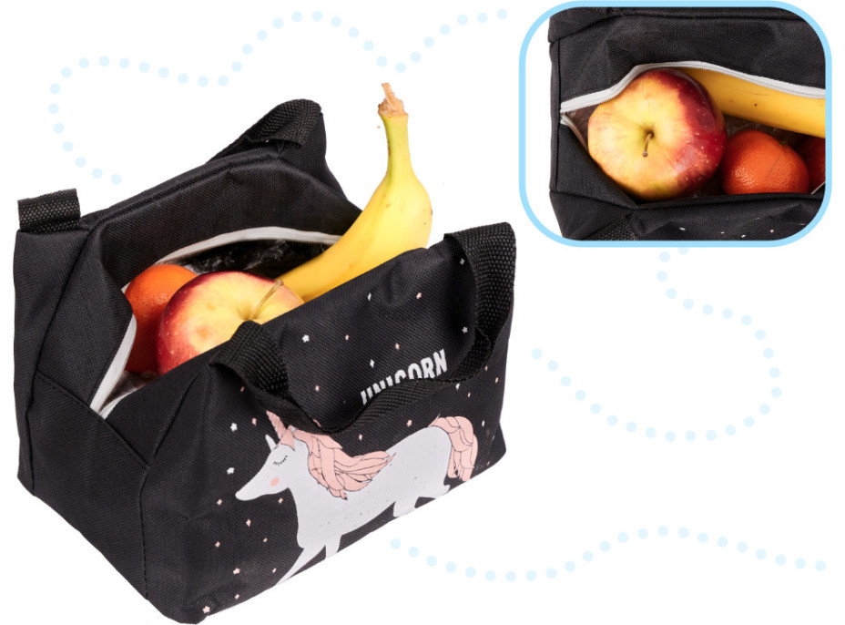 Termoizolačná taška na jedlo - čierna - Jednorožec