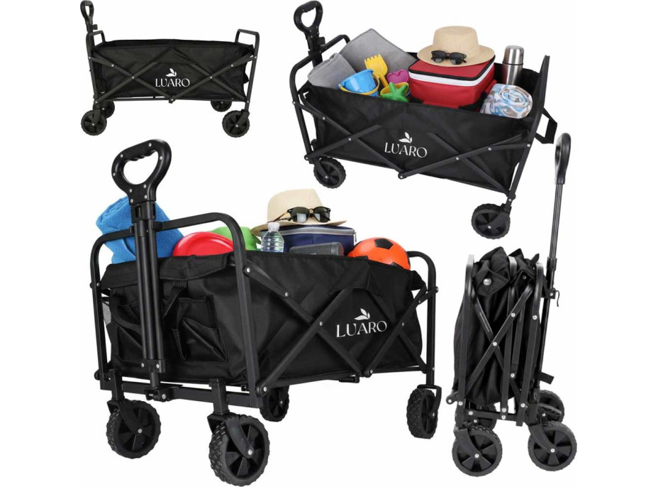 Skladací plážový prepravný vozík LUARO - čierny