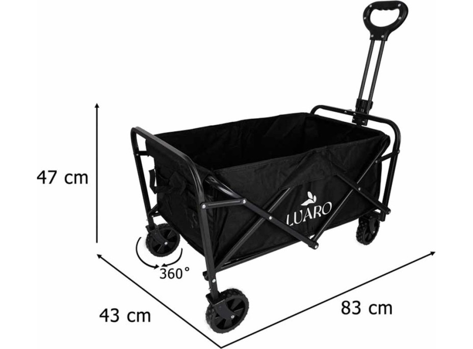 Skladací plážový prepravný vozík LUARO - čierny