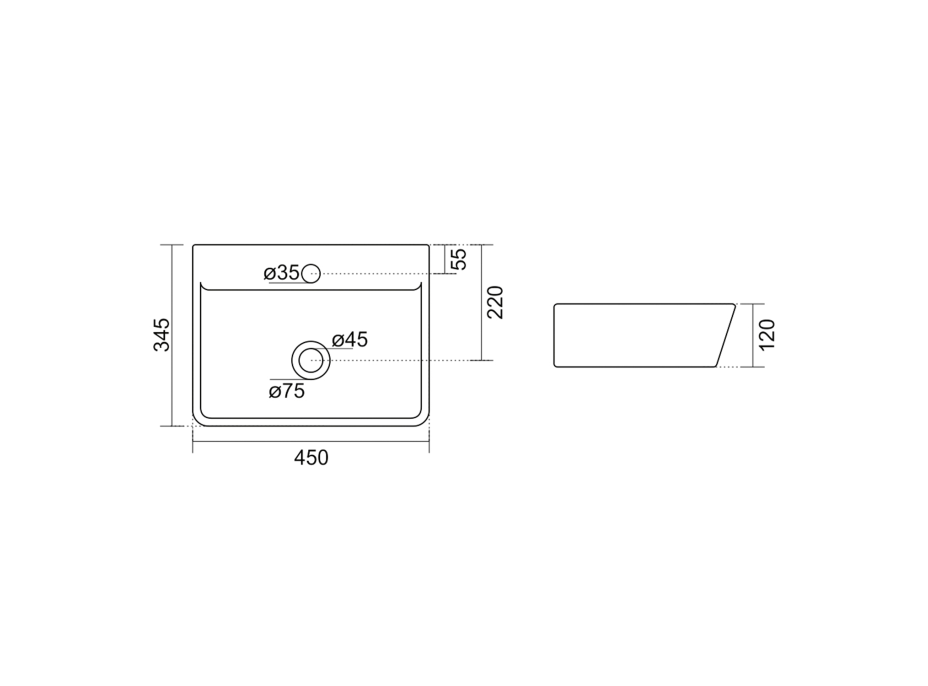 Aqualine REEMA keramické umývadlo 45x35cm, biela NP440