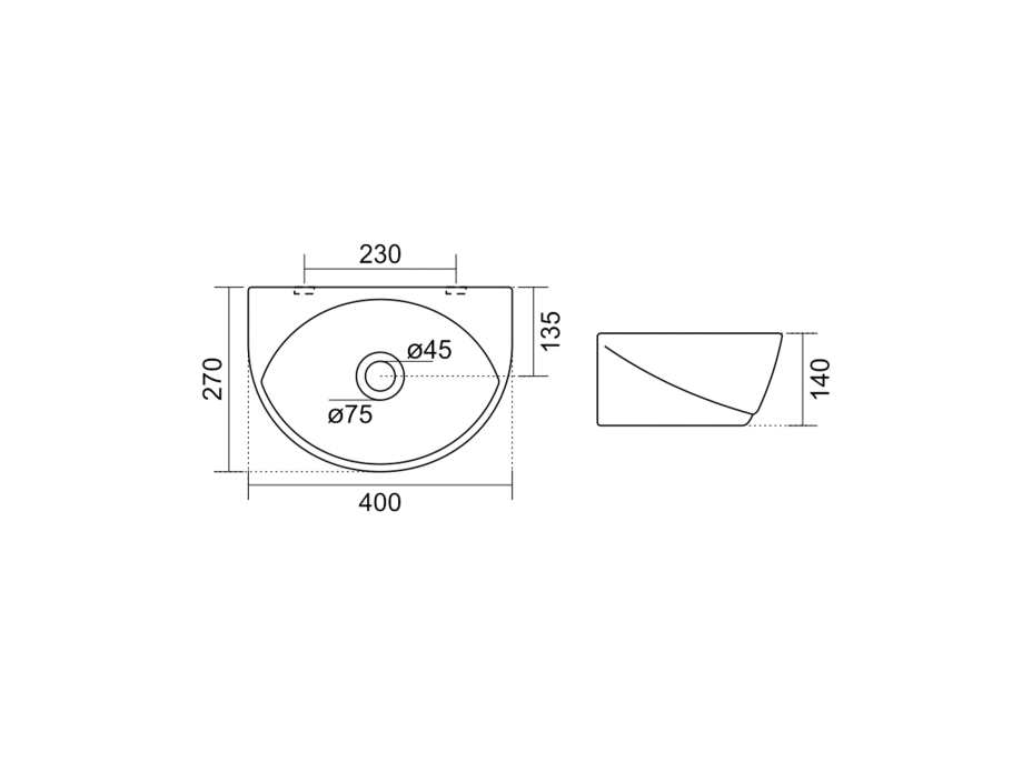 Aqualine LIZA keramické umývadlo 40x27cm, biela NP412
