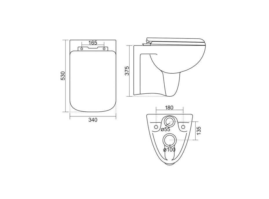 Aqualine SPAZIA závesná WC misa 34x53cm, biela NP505