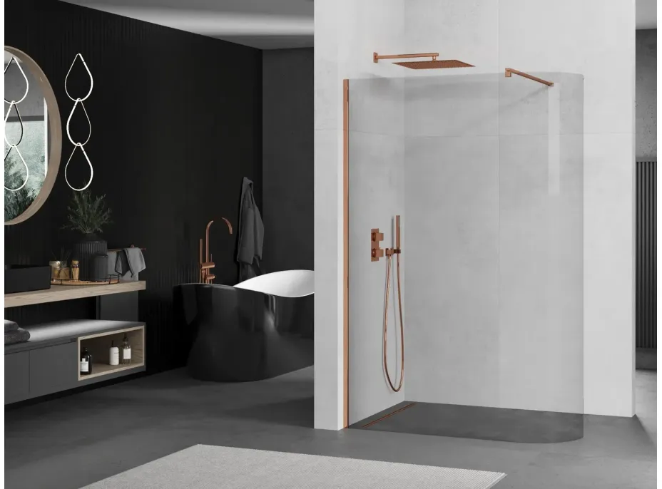 Sprchová zástena KIOTO 150 cm - zaguľatená - číra/rose gold