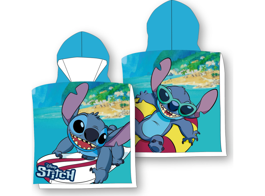 Detská bavlnená osuška s kapucňou STITCH - modrá - 55x110 cm