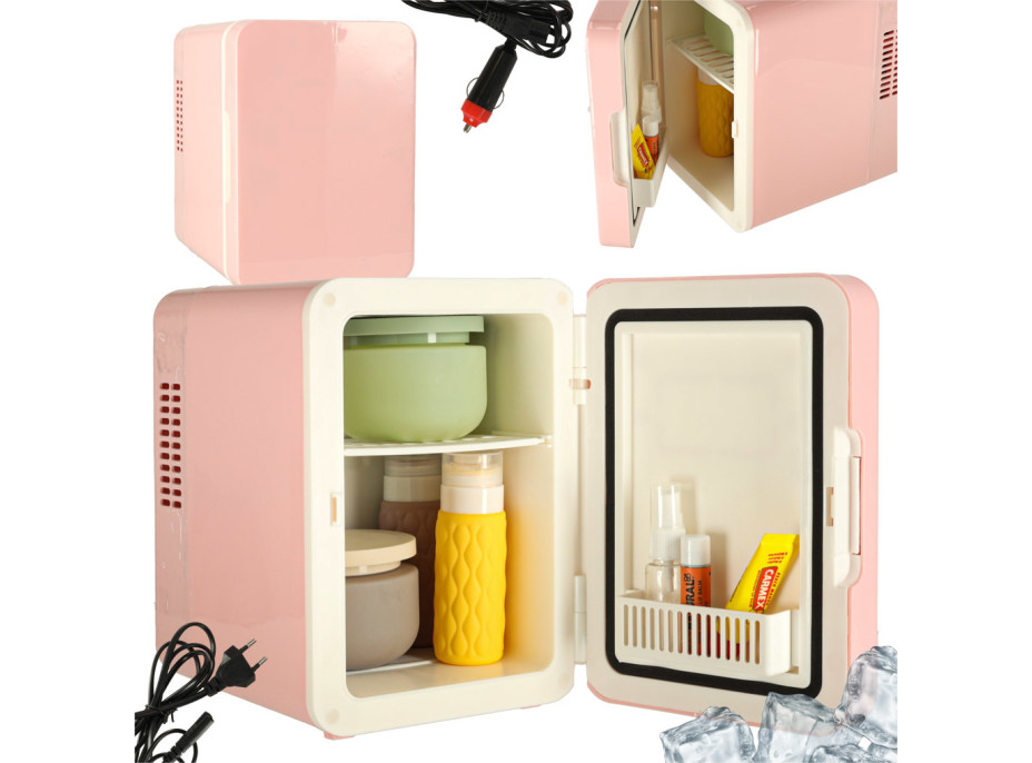 Cestovná elektrická mini chladnička do auta 2v1 4L - ružová