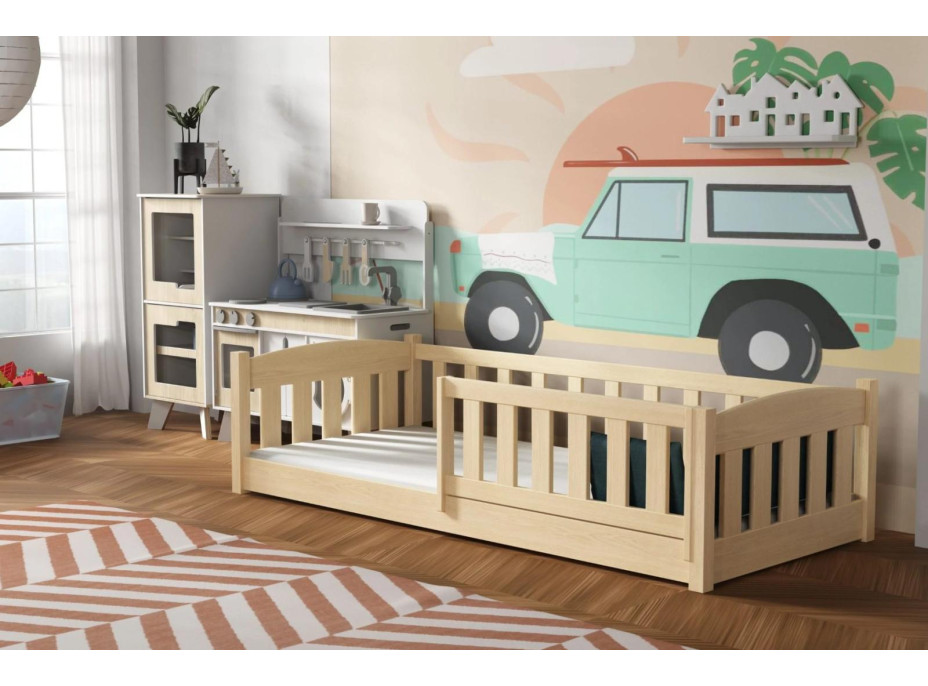 Detská Montessori posteľ z masívu borovice BEN - 200x90 cm - PRÍRODNÁ BOROVICA