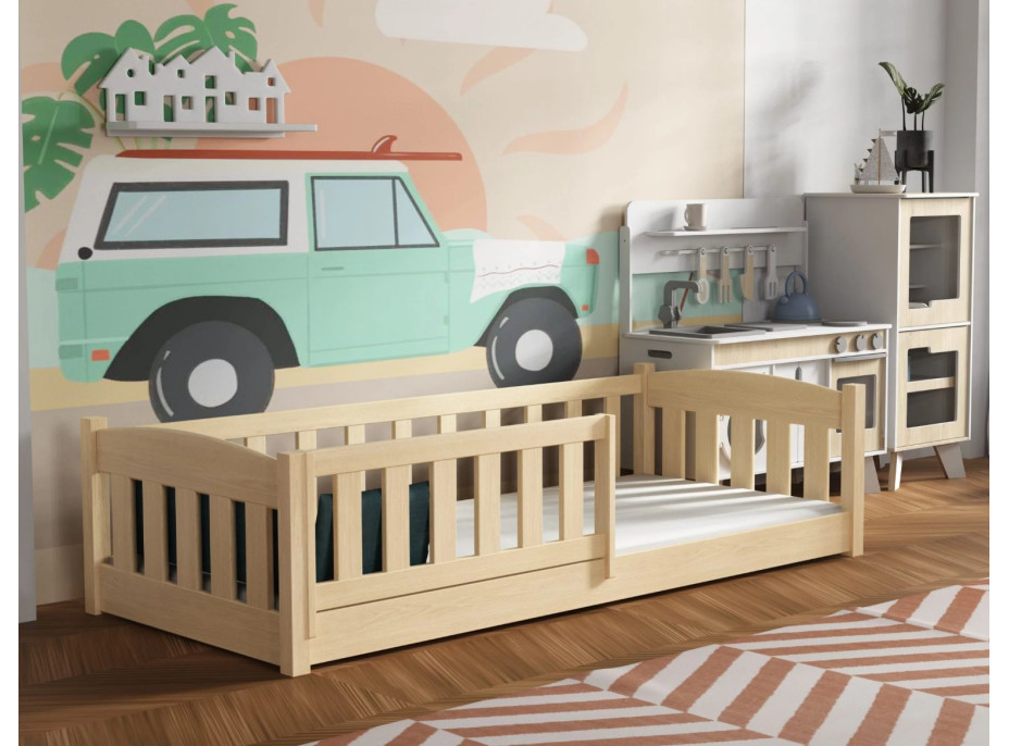 Detská Montessori posteľ z masívu borovice BEN - 200x90 cm - PRÍRODNÁ BOROVICA
