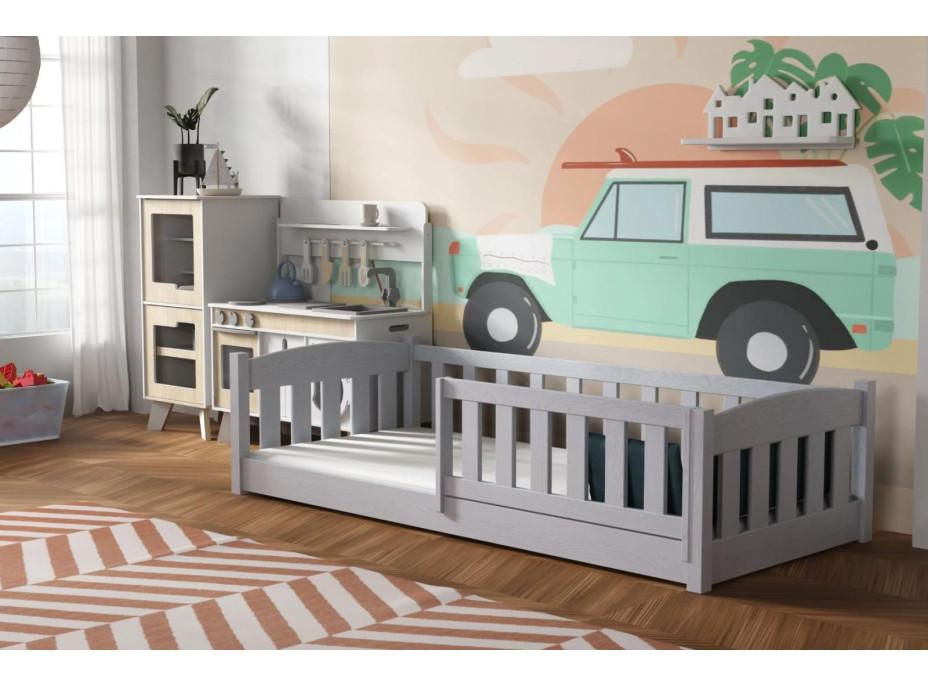 Detská Montessori posteľ z masívu borovice BEN - 200x90 cm - ŠEDÁ