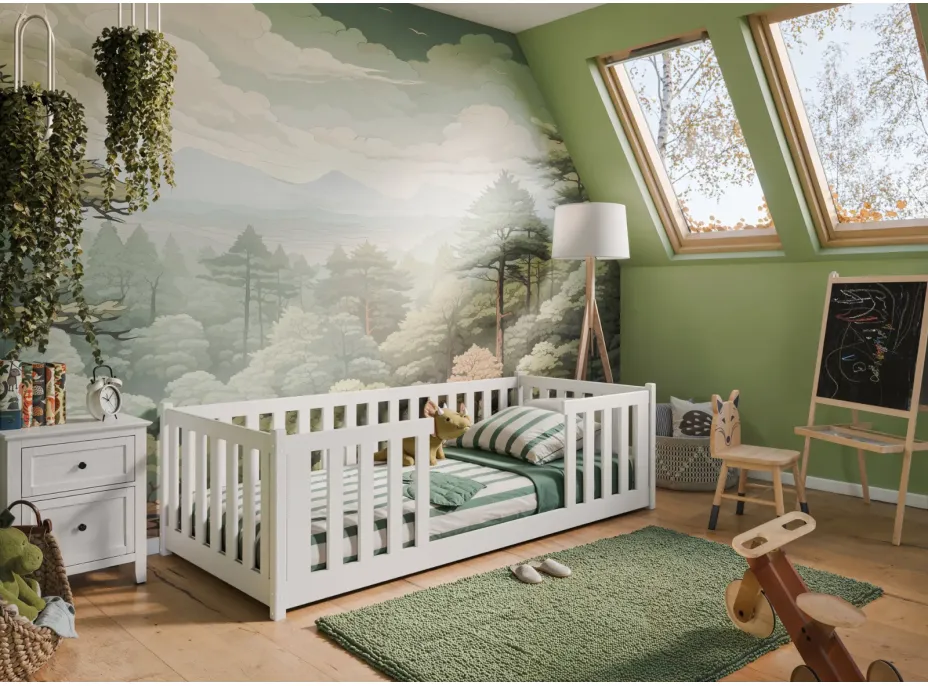 Detská Montessori posteľ z masívu borovice FERDA - 200x90 cm - BIELA