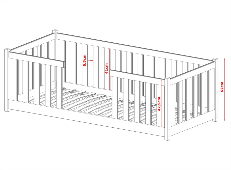 Detská Montessori posteľ z masívu borovice FERDA - 200x90 cm - KAŠMÍROVÁ