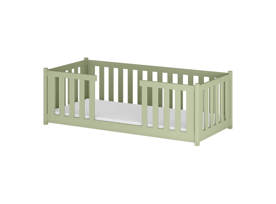 Detská Montessori posteľ z masívu borovice FERDA - 200x90 cm - OLIVOVO ZELENÁ