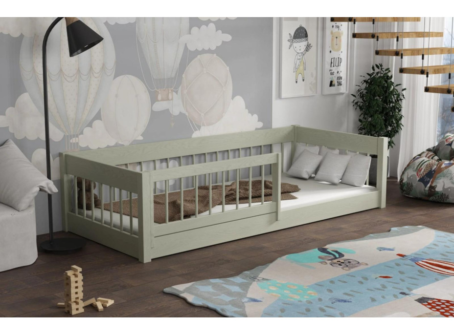 Detská Montessori posteľ z masívu borovice LITTLE LUNARI - 200x90 cm - OLIVOVO ZELENÁ