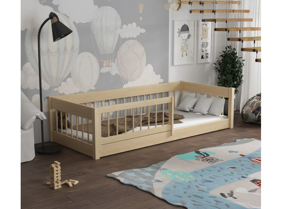 Detská Montessori posteľ z masívu borovice LITTLE LUNARI - 200x90 cm - PRÍRODNÁ BOROVICA