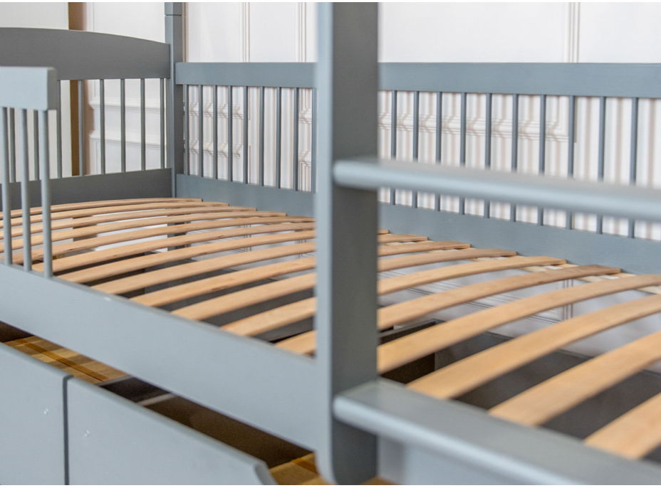 Detská poschodová posteľ z masívu so šuplíkmi ILONA - 200x90 cm - ŠEDÁ