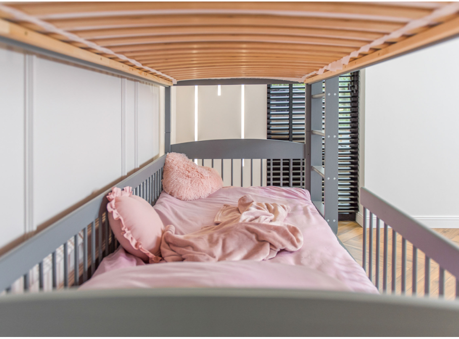 Detská poschodová posteľ z masívu so šuplíkmi ILONA - 200x90 cm - ŠEDÁ