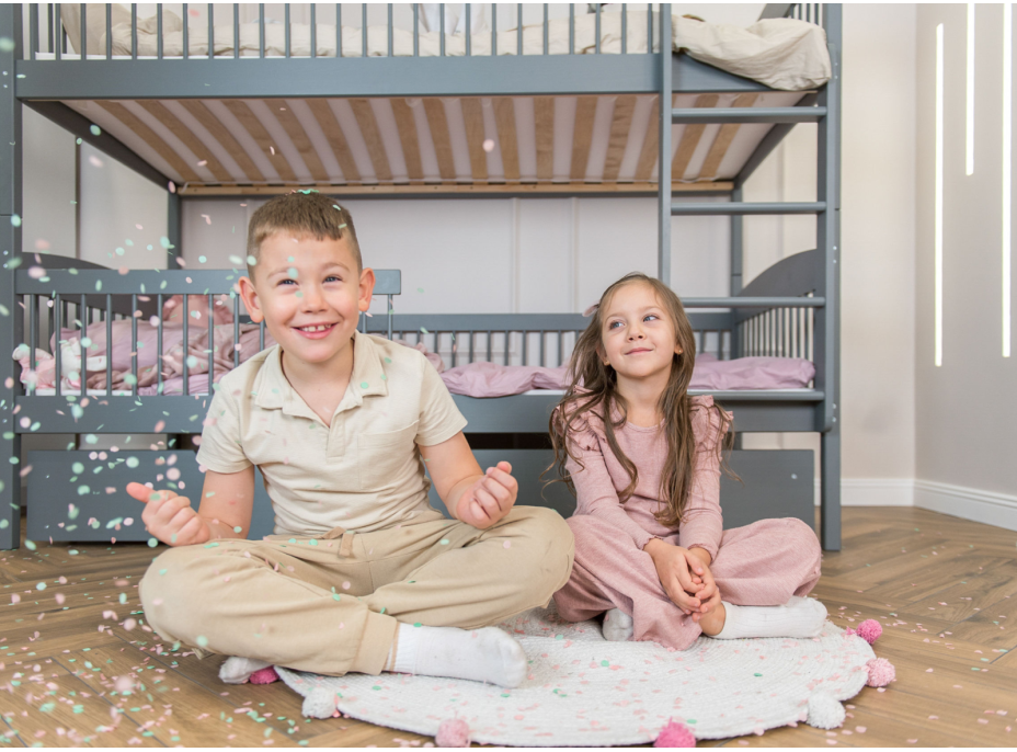 Detská poschodová posteľ z masívu so šuplíkmi ILONA - 200x90 cm - ŠEDÁ