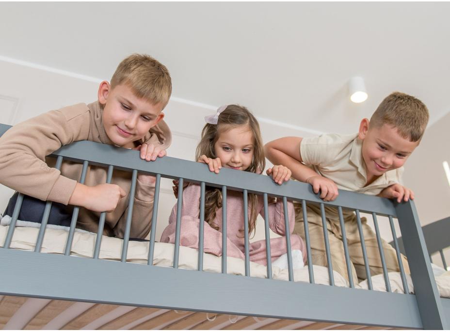 Detská poschodová posteľ z masívu so šuplíkmi ILONA - 200x90 cm - ŠEDÁ