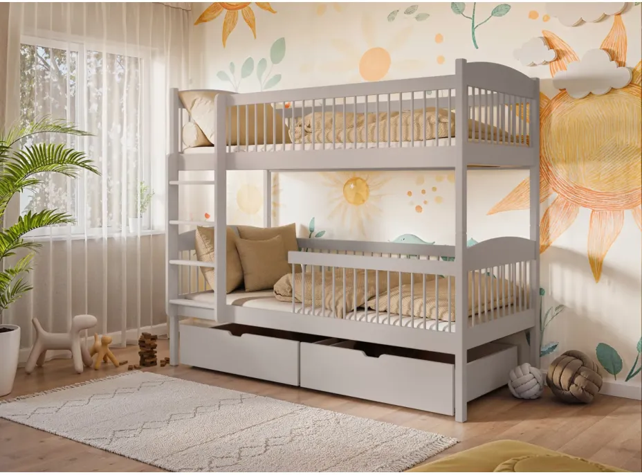 Detská poschodová posteľ z masívu so šuplíkmi ILONA - 200x90 cm - KAŠMÍROVÁ