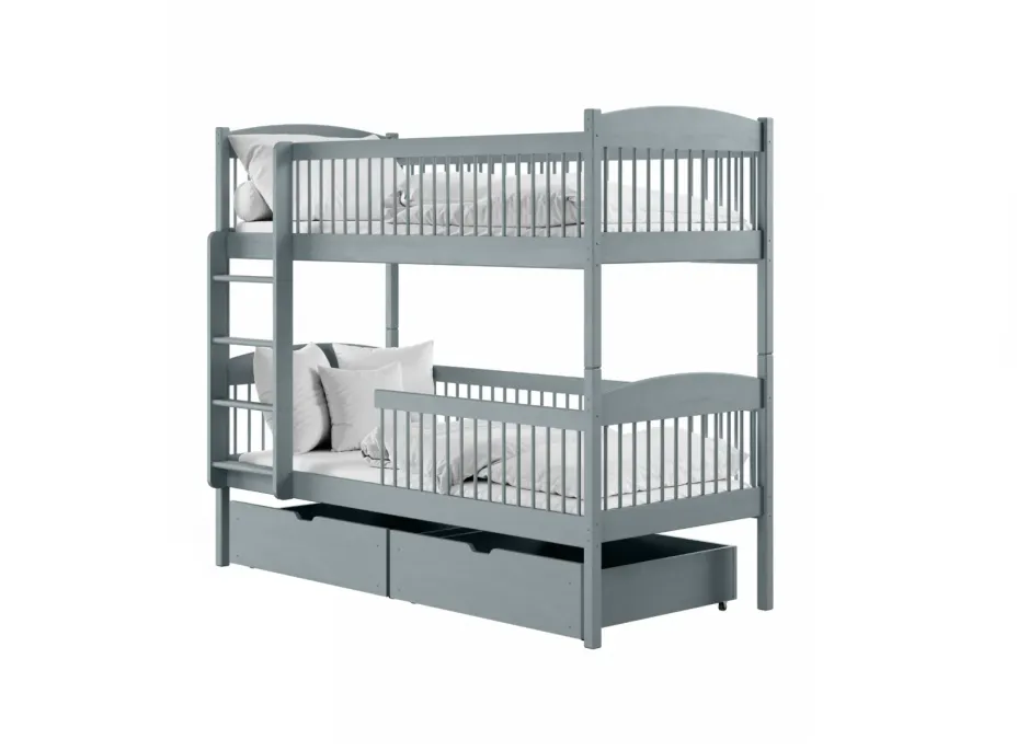 Detská poschodová posteľ z masívu so šuplíkmi ILONA - 200x90 cm - ŠEDÁ